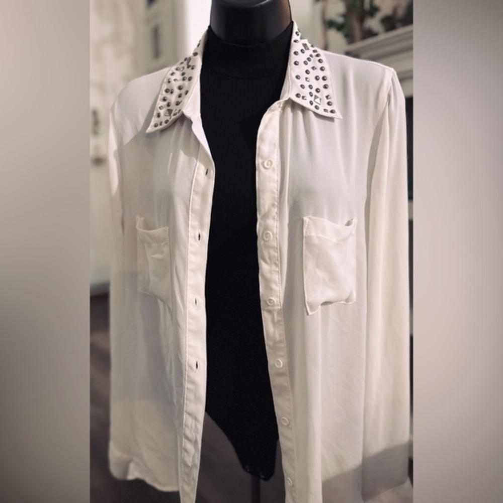 Forever 21 White Button Down Studded Collared Shi… - image 2